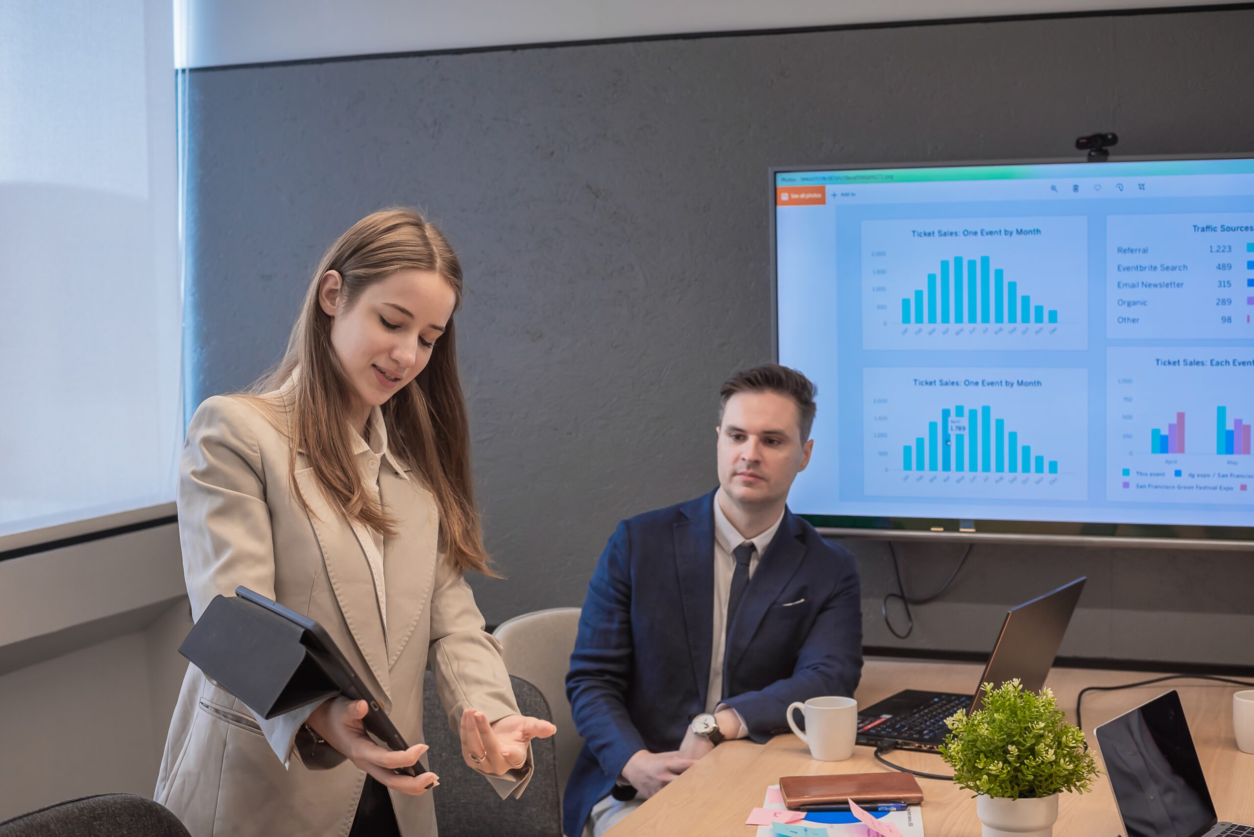 business woman presentation plan marketing or project in future